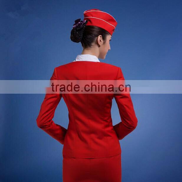 Customize 2016 hot sale New Arrival Red flight attendant uniforms