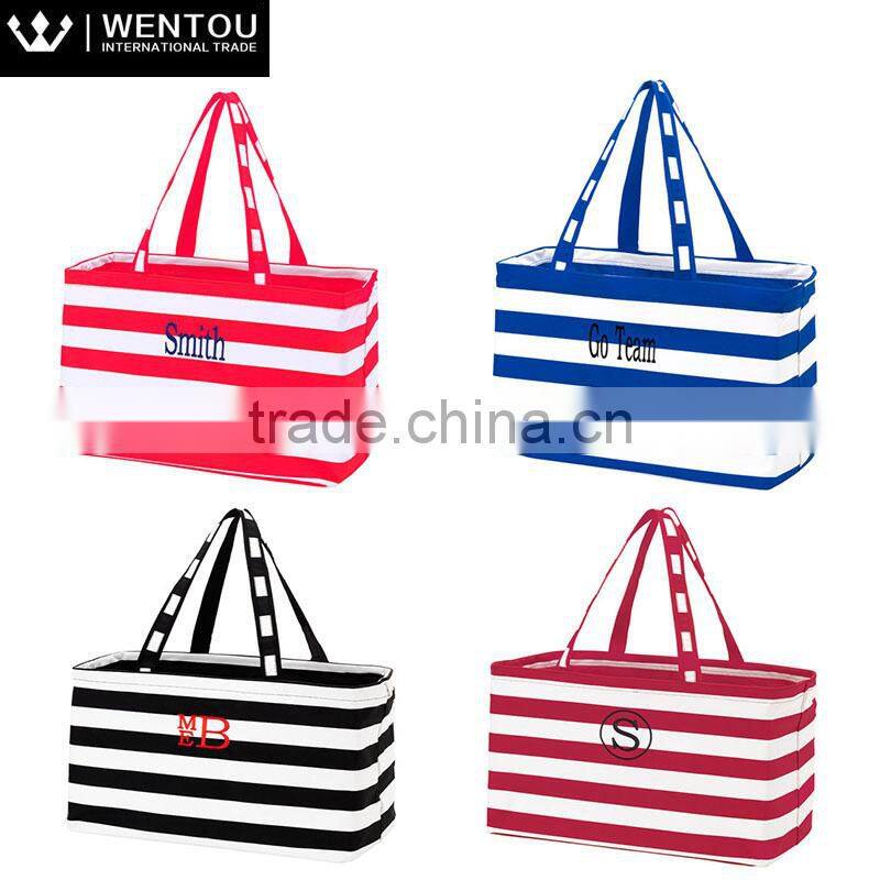 Personalized Striped Monogram Large Zipper Tote Bag