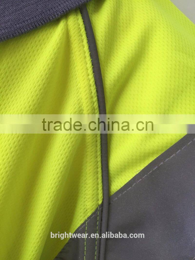 Fluorescent long sleeve hi vis safety Europe birdeye polyester mens reflective polo shirt