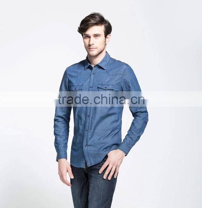 2015 men's new 100% cotton denim/jeans shirt