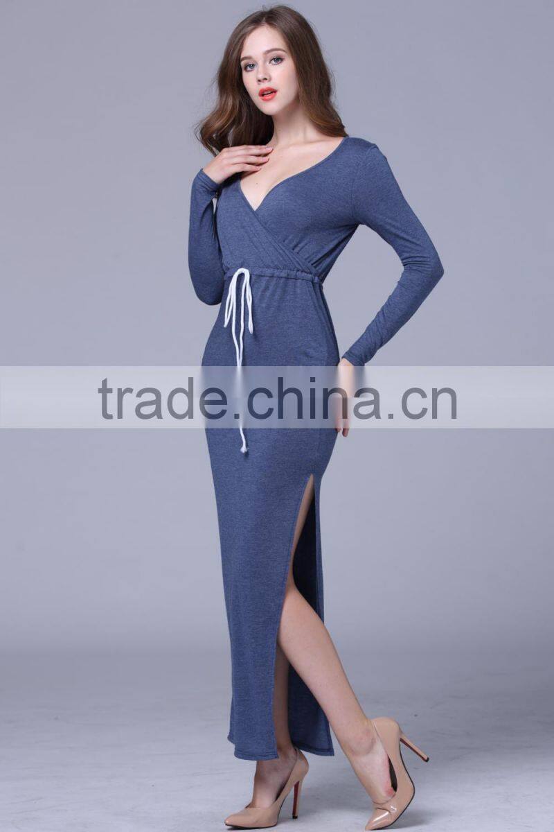 Fashion split skirt hem long sleeve Military wind knitwear women dress 2017