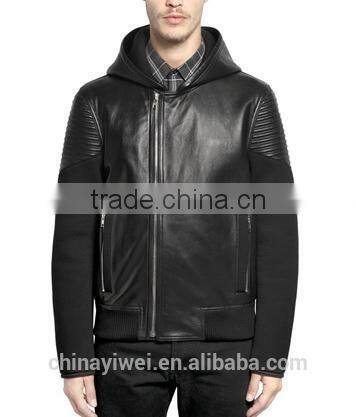 hoodie slim fit men pu leather jacket