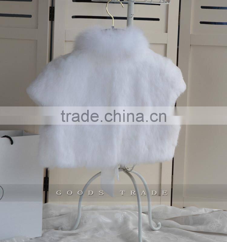 SJ131-01 Rabbit Fur with Fox Trimming Beautiful Bride White Wedding Shawls