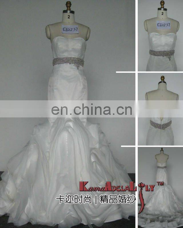 EB1237 Strapless embroidery and beaded A-line medium train exquisite design wedding dresses cocktail dress bridal dress 2015