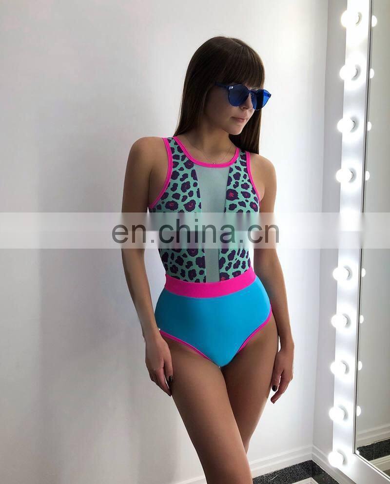 Women 2019 Patchwork Mesh New High Cut Beach Bikini Leopard Print Sexy Thong Swimwear Mujer Padded Hollow Beauty Back Swimsuit