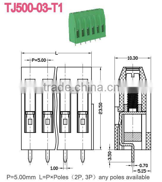 TJ500-03-T1 PCB Terminal blocks Euro type Raising series Pitch 5.0mm, 300V 10A