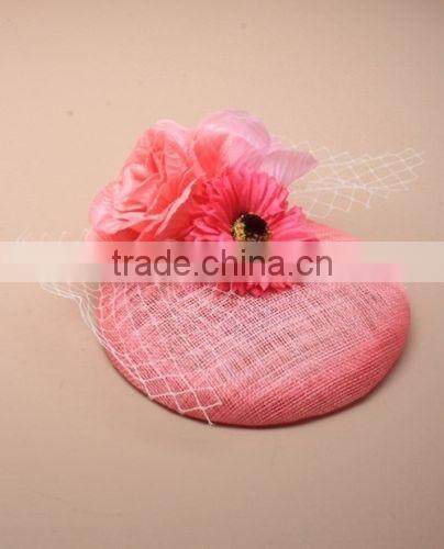 New Style Sinamay Base Fascinator Hat With Fabric Flower For Wedding Hair Accessories
