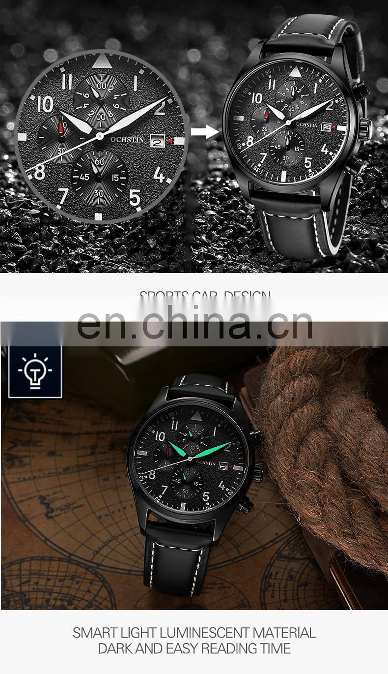 Ochstin GQ043B Sports Mens Quartz Watch Chrono Waterproof Luxury Leather Wrist Watches for Men