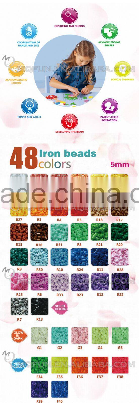 Mini Qute Kawaii DIY Ironing Hama Perler Beans 3D Jigsaw building block pegboard educational toy (Accept OEM) NO.ET10A