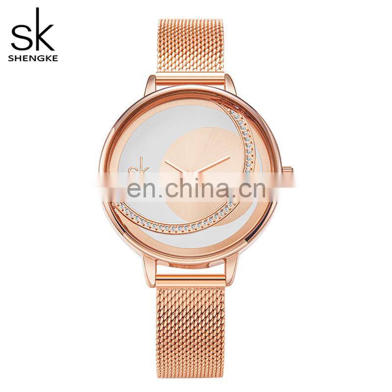SHENGKE Dazzling Dial Alloy Watches Woman Black Mesh Belt Alloy Waterproof Ladies Wholesale Watches K0088L Reloj Para Mujer