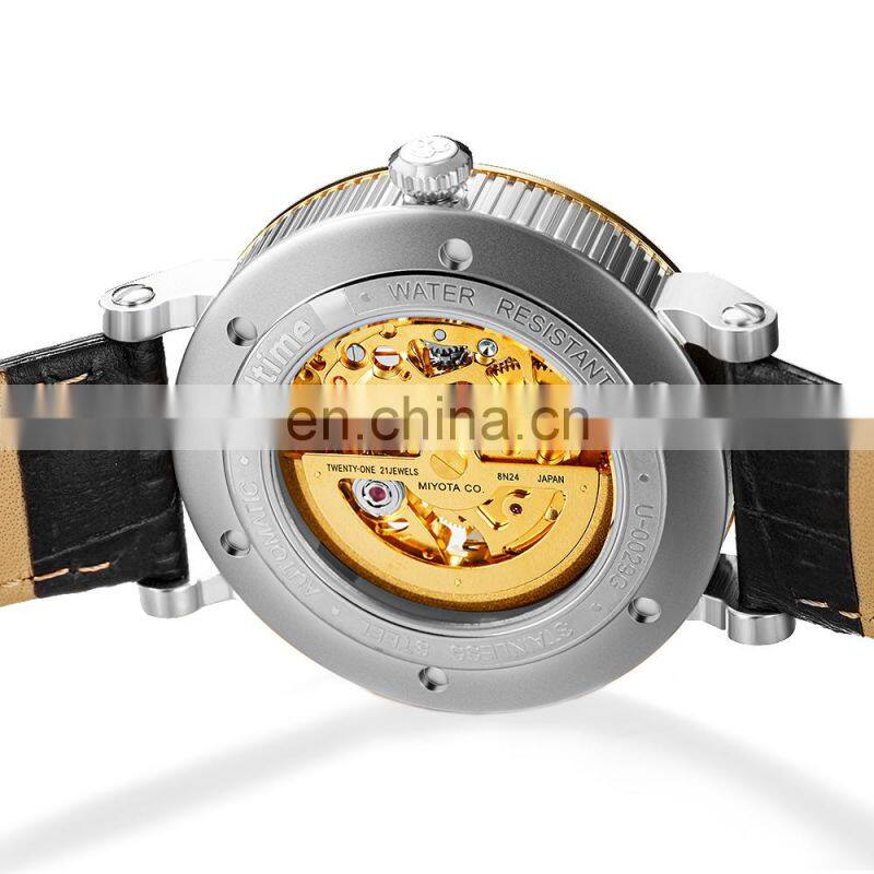 Utime Genuine Leather 10ATM Waterproof Automatic Luminous Mechanical Wristwatch Men Skeleton Mechanical Watch U0029G