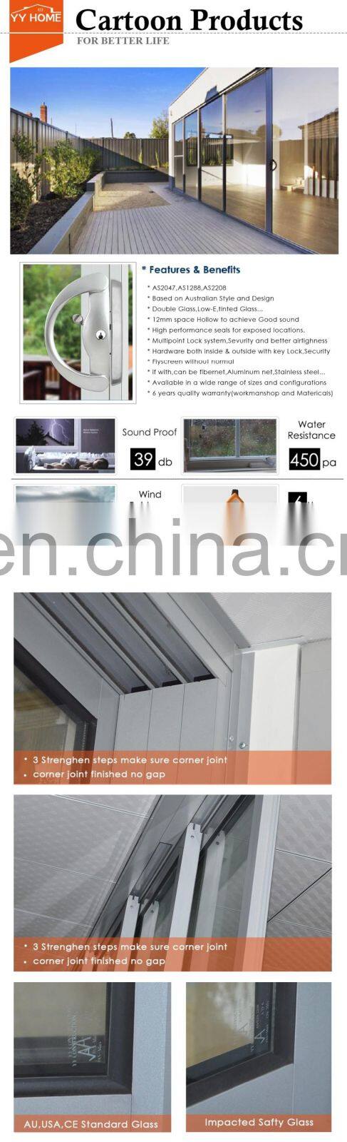 Sliver grey Timber Reveals aluminum Profile sliding door Double Glazed powder coated aluminum sliding door