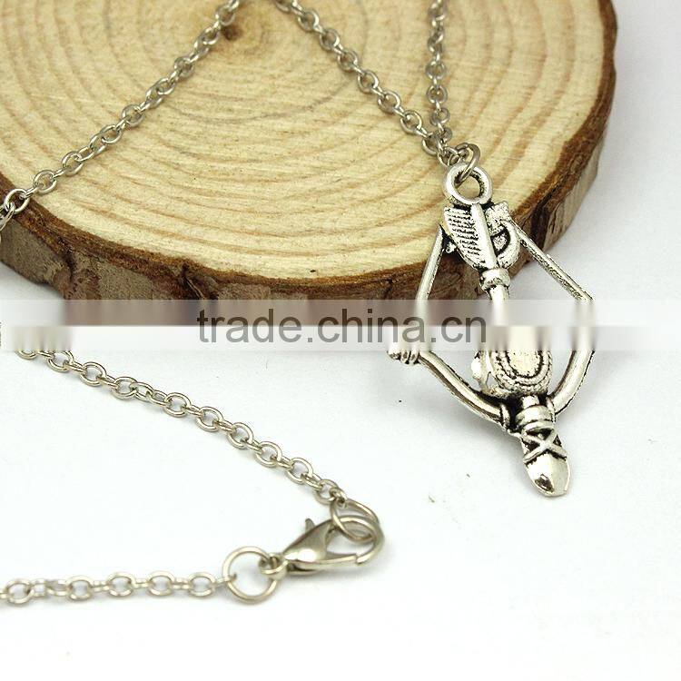Fashion jewelry 2015 zinc alloy antique silver bow and arrow necklace