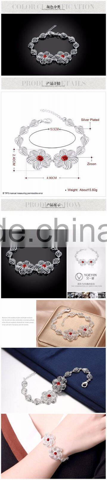 Crystal silver plated bracelets ,flower beads bracelets
