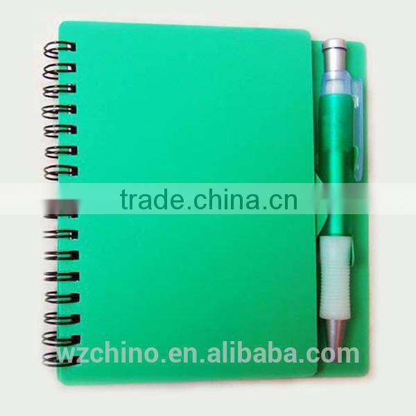 yellow pvc cover spiral notebook with bule ball pen
