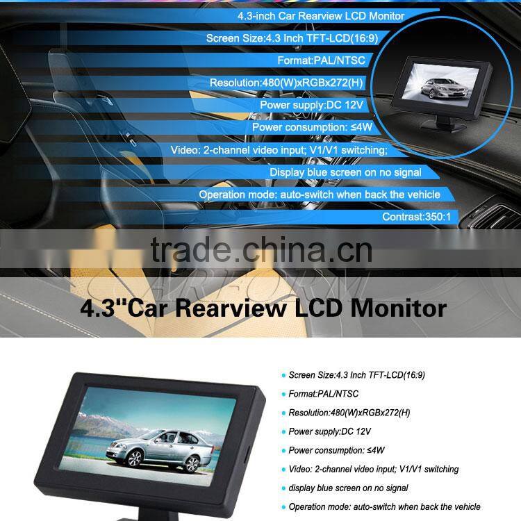 car 4.3 inch super tft lcd color tv monitor with 2 channel input