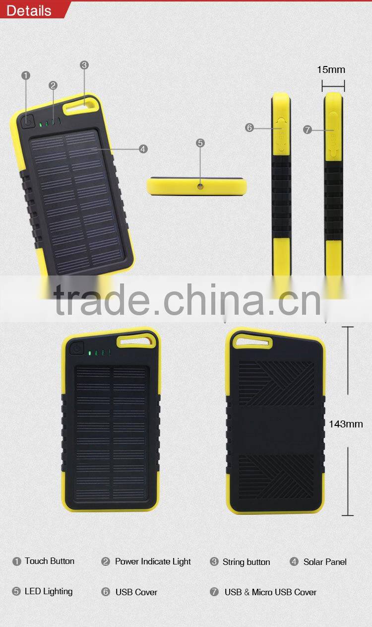 outdoor 5000mah waterproof polymer solar mobile power bank