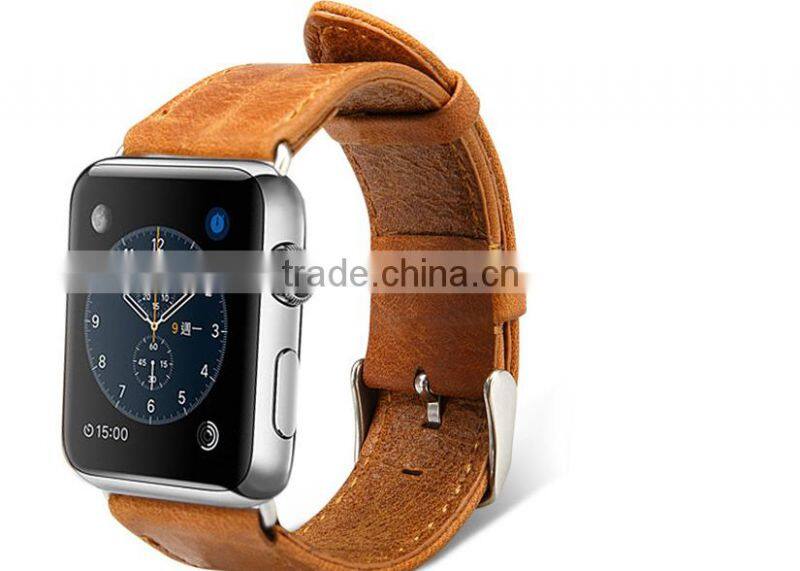 Leather Watchband Strap Replacement iWatch Wristband Link Bracelet with Secure Metal Clasp Buckle for Apple Watch