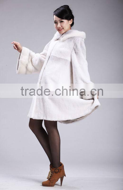 spray painting rex rabbit fur coat with mink trim for hood
