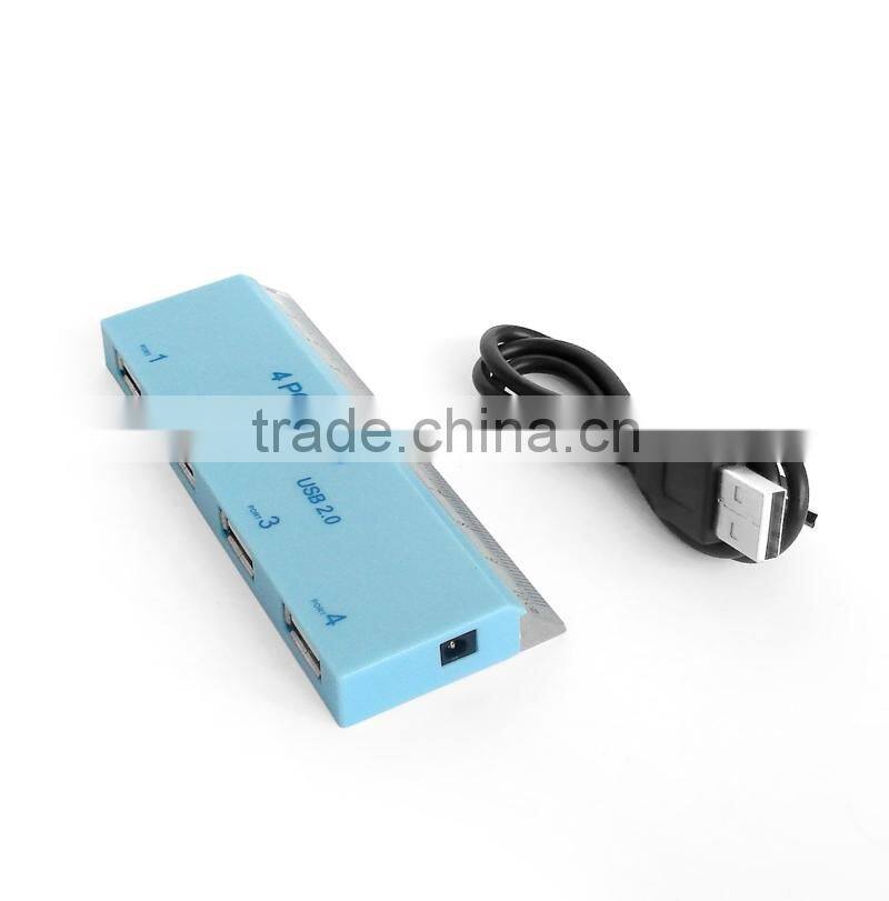 Blue 4-Port USB Hub with Ruler function