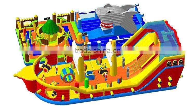 giant inflatable pirate ship playground,2 parts ocean park shark inflatable trampoline, pirate ship bouncy castle slide