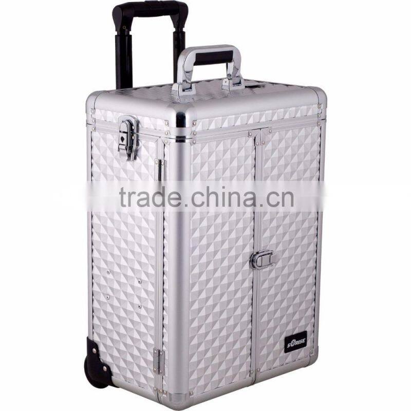 Aluminum Rolling Makeup Cosmetic Case with 2 Drawers