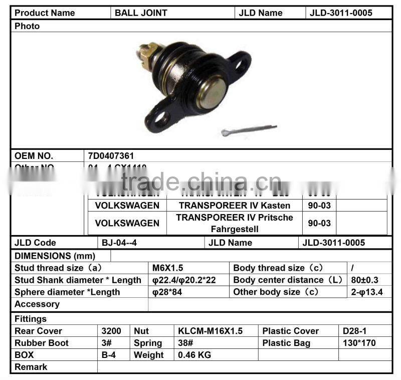7D0407361steering parts stainless magnetic adjustable 555 ball joint for volkswagen transporeer