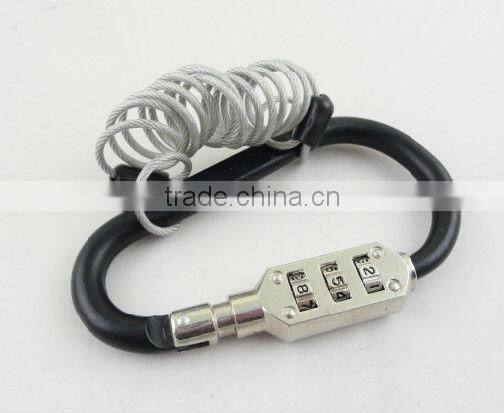 3 Digits Carabiner Padlock, Big Size Carabiner Combination Lock with Rope