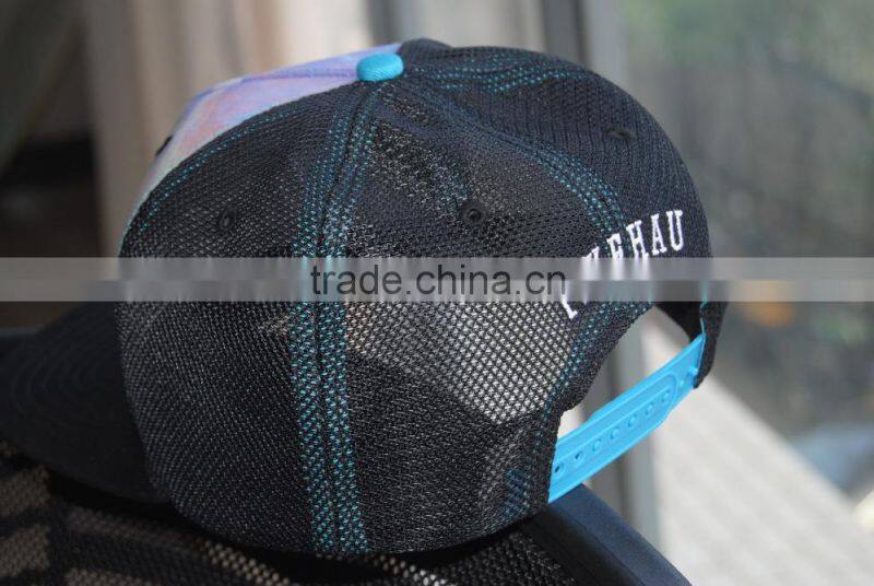 promotional sublimation printed 3d embroidery logo flat brim mesh hat
