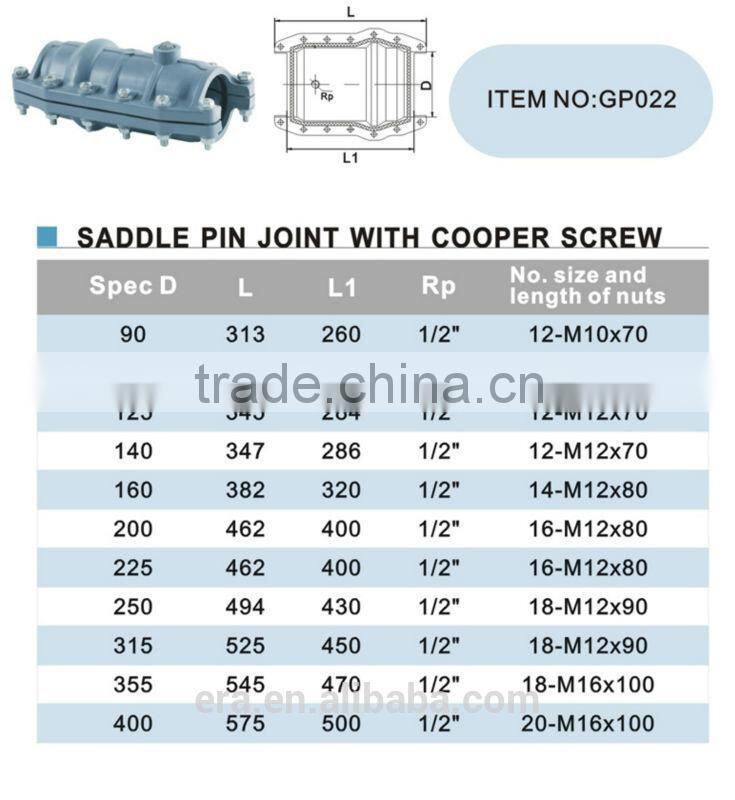 ERA pvc pressure fitting with rubber ring PVC gasket fitting saddle pin joint