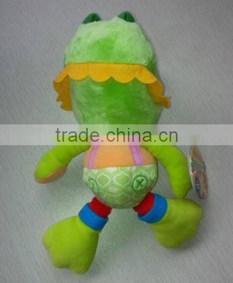 wholesale dino shape baby squeaky rattle toy / ICTI audited CE/EN71 standard soft rattle plush baby toys
