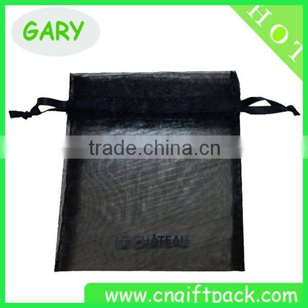 Custom Printed Black Organza Bag with Gold Logo Ribbon