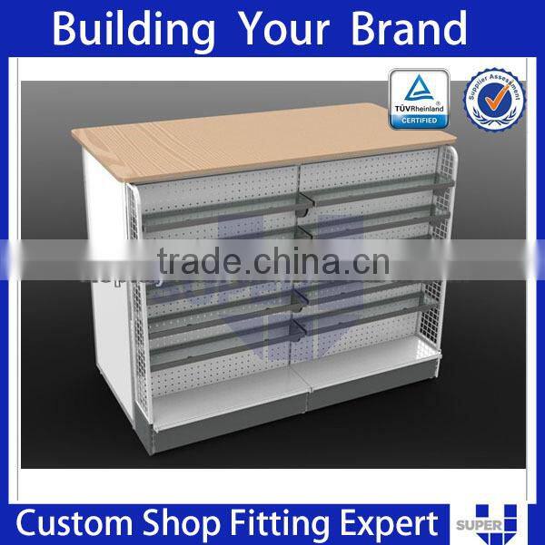 Fashion retail clothes shop cashier check out counter wooden cash deck