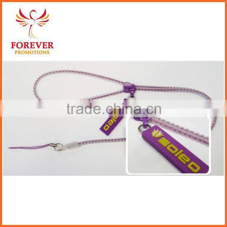 Purple Plastic Zipper Neck Lanyard Custom Logo Chinese Factory