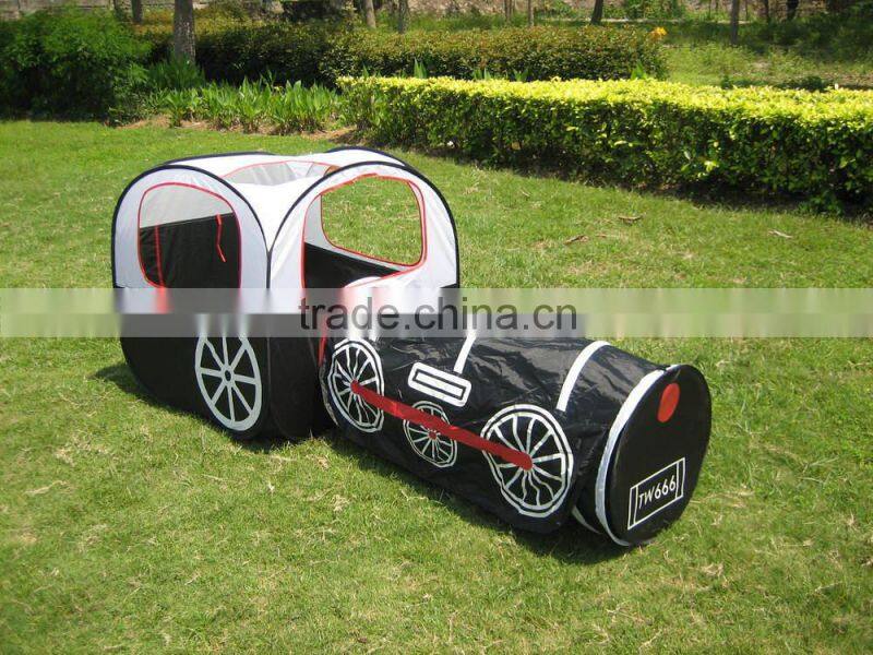 Funny kids playing cartoon train tent
