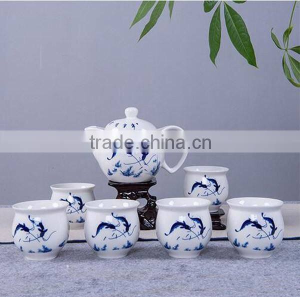 Chinese style 7 pieces blue and white porcelain tea set