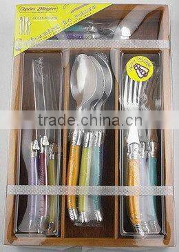 "Laguiole" 24pcs Flatware set in wooden tray with PET lid