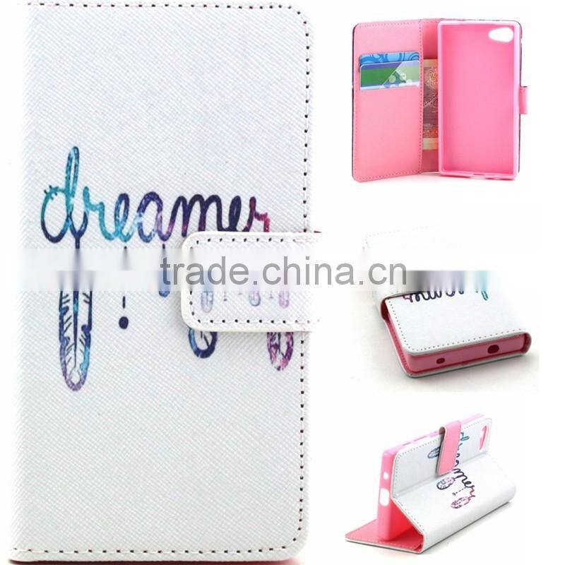 Book Style Customed Color Printed Flip Wallet Leather Cases For Sony Xperia Z5 Mini