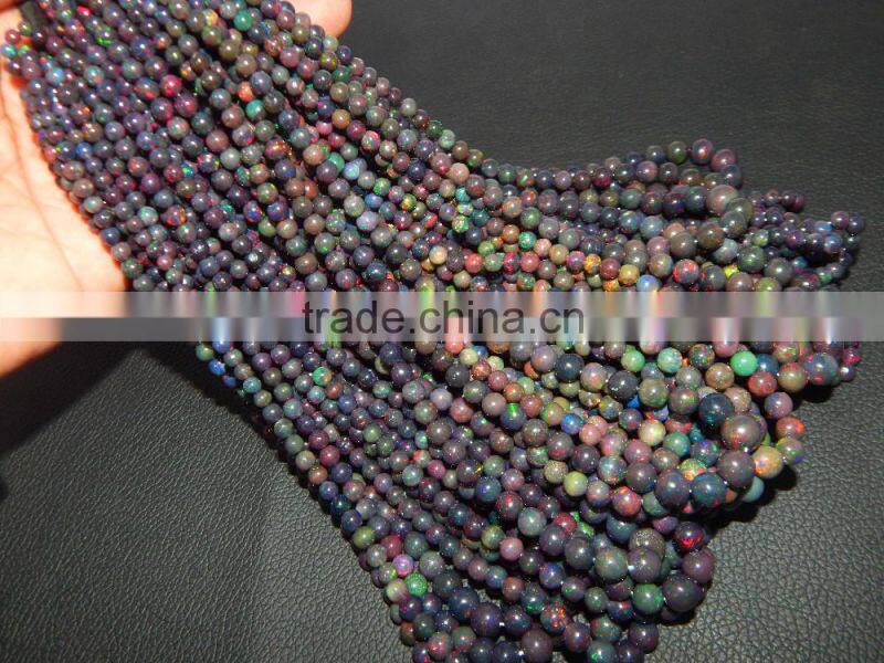 Natural Black Ethiopian opal Round Beads