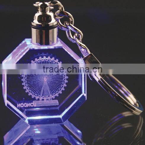 factory wholesale LED light crystal key chain with customized log for promotional gift