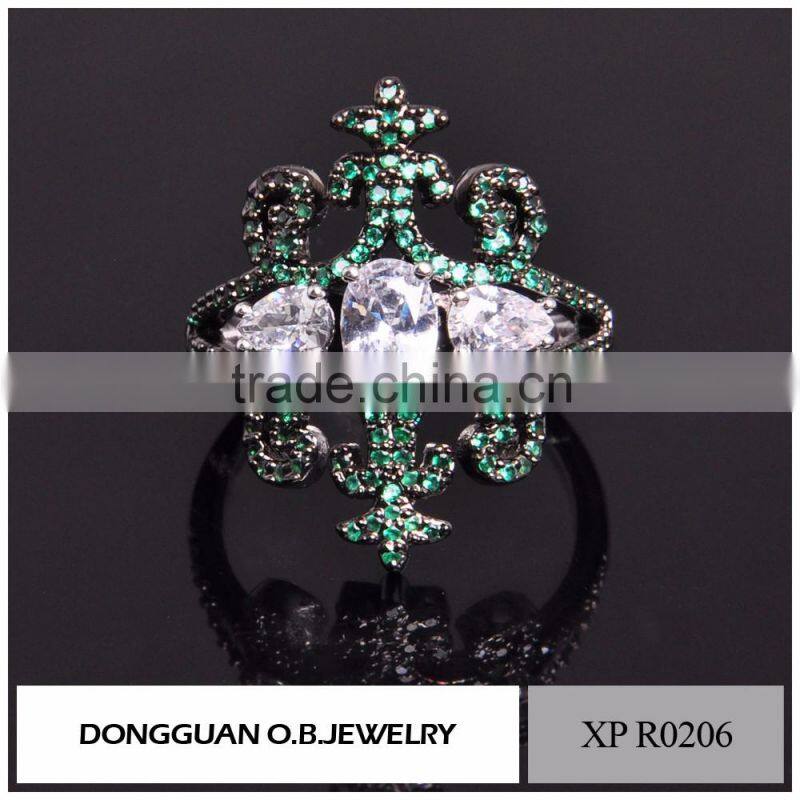 Costume jewelry supplies fashion black gold jewelry green stone finger ring