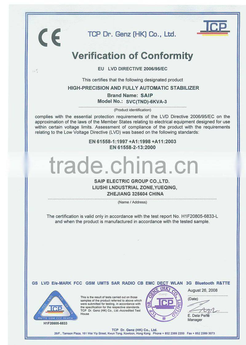 2015 China Factory Three Phase SVC Automatic Voltage Stabilizer