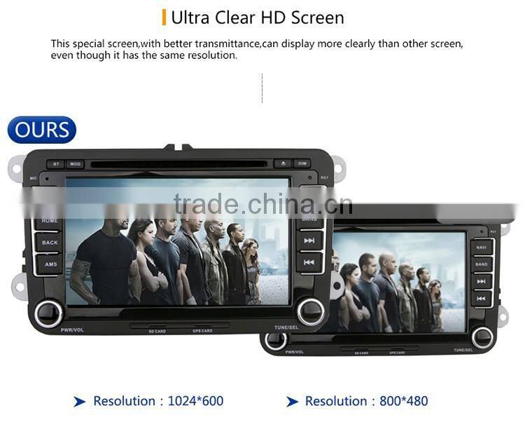 7 Inch 2 din Bluetooth version 2.0 car dvd player with GPS for VW skoda