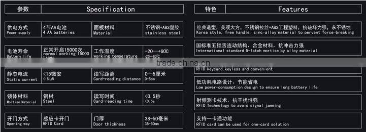 Hotel lock with free management software intelligent RFID card lock