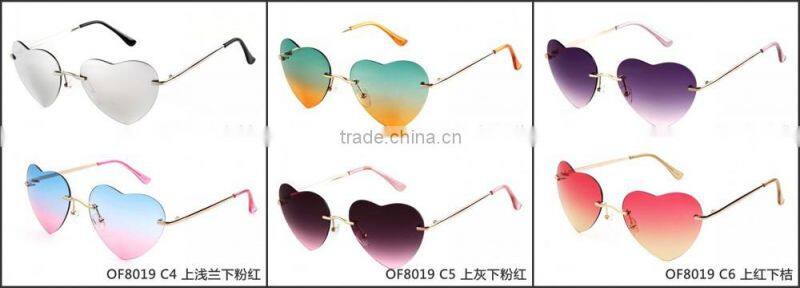 Progressive Dual Colors Rimless Women Metal Heart Shaped Sunglasses