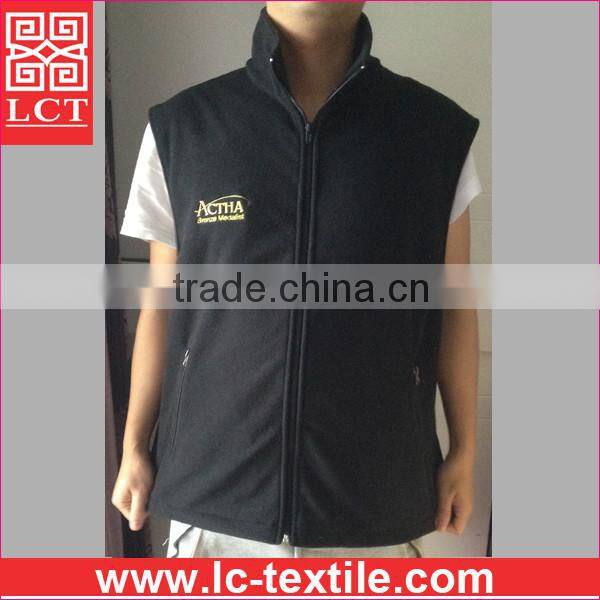 wholesale top quality gold stitching embroidery with your logo anti-pilling full zipper polar fleece vest for men(LCTU0048)