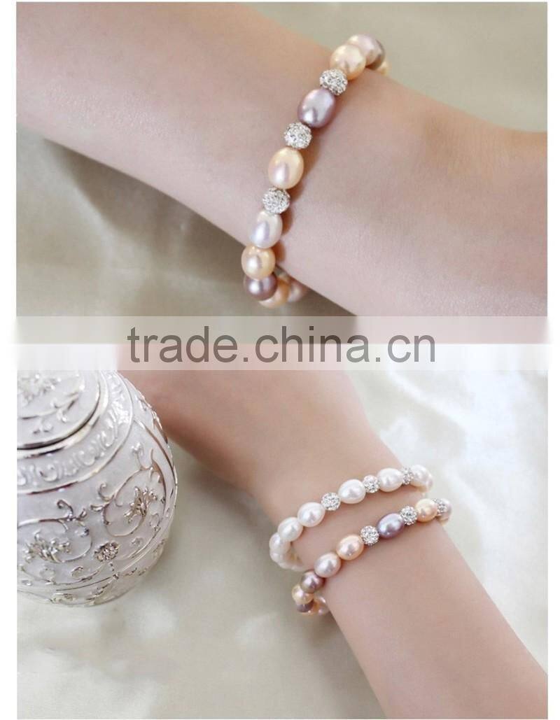 2016 Charm Bracelet Pearl Jewelry Natural Freshwater Pearl Crystal Balls Drop Water Pearl Bracelet For Women
