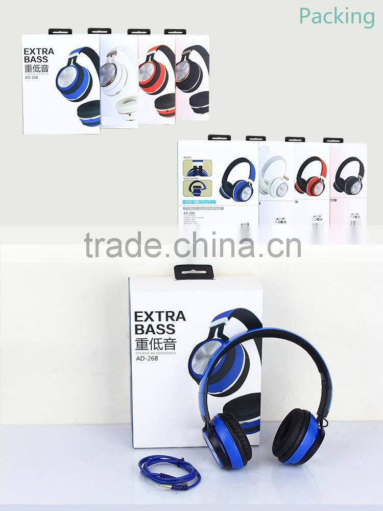2016 AD-268 good bass stereo cheap wired headphones headset