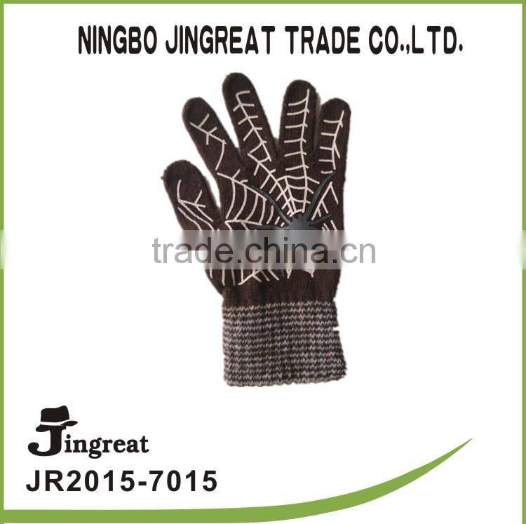 2015 red knitted custom Offset printing gloves