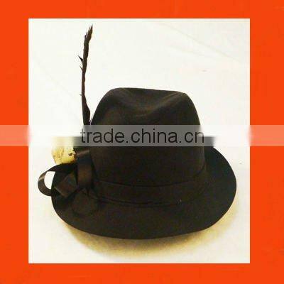 Deluxe black Permasilk top hat with skull and feather decor